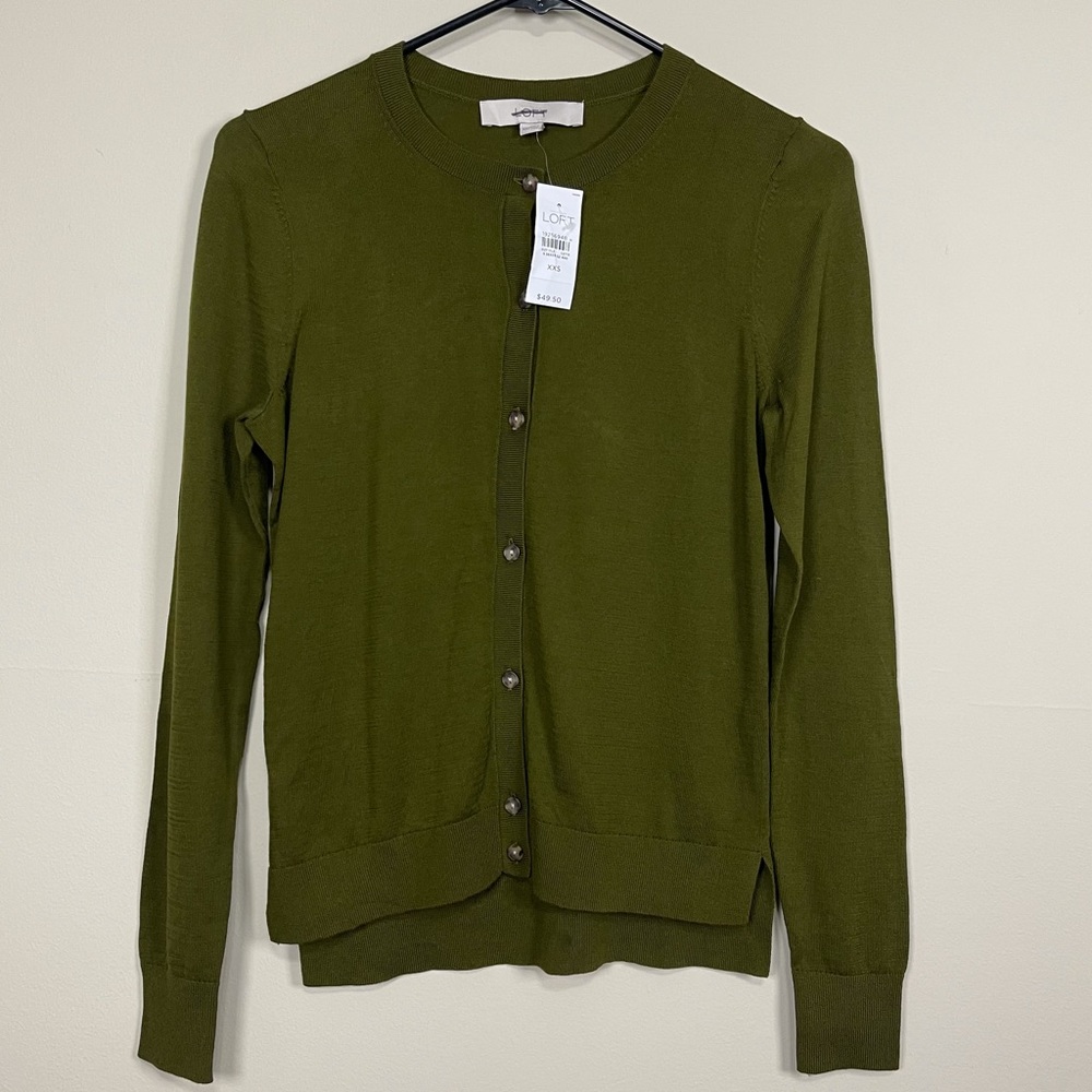 NWT LOFT green cotton cardigan XXS